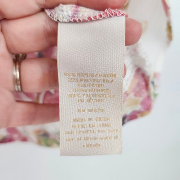 Pink‎ Floral Watercolor Blouse Top Large Lace Cottage Boho Indie Garden Bloom - Picture 5 of 9